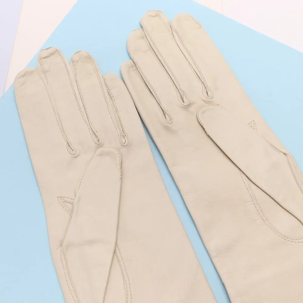 Vtg Regency for Alexanders Kid Leather Gloves Women 6.25 Cream Ivory Silk Lined